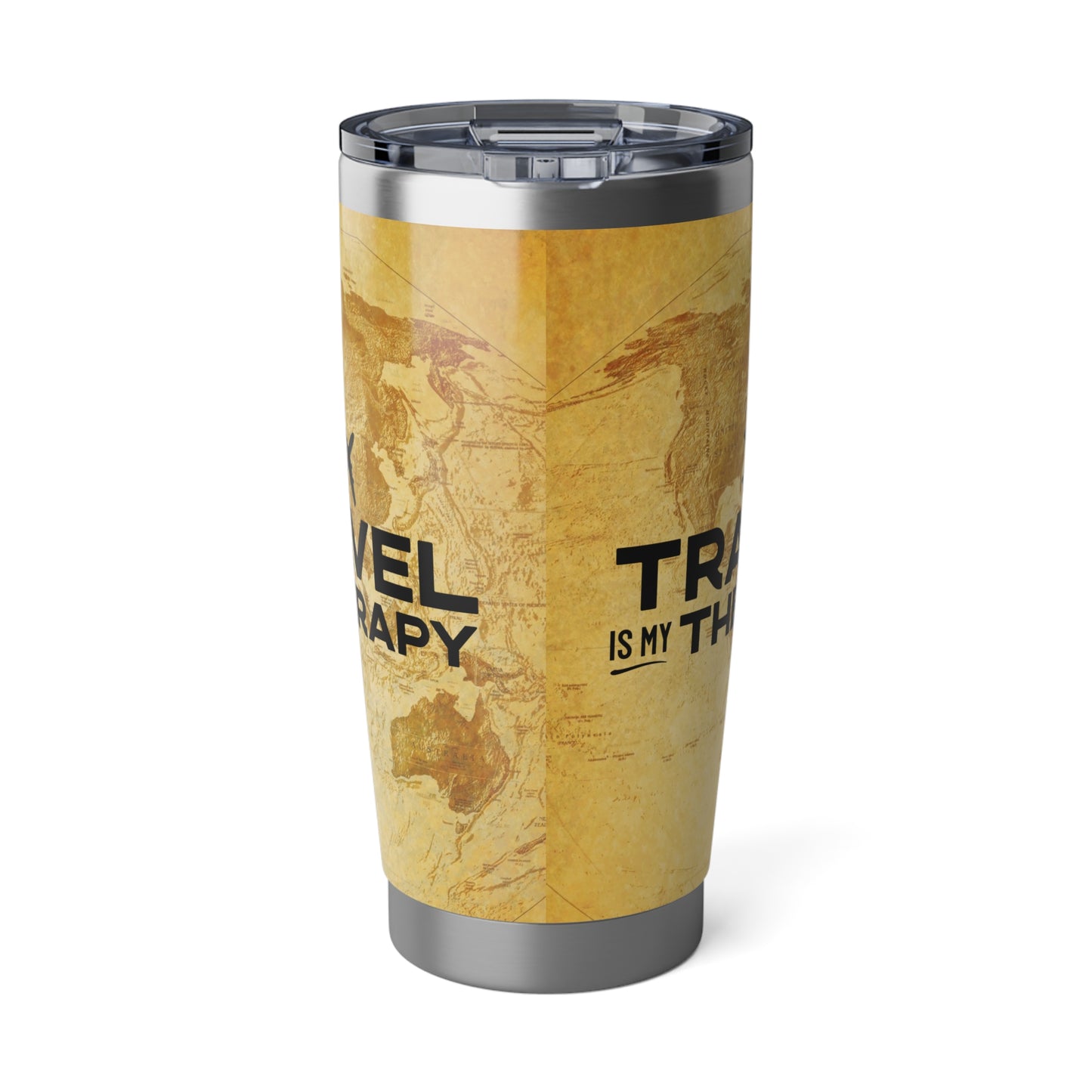 Travel is My Therapy World Map Tumbler, 20oz